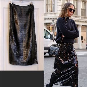 NWOT Black Matte Sequin Pailette Midi Maxi Pencil Skirt
